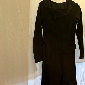 FRESH (aka Studio Fresh) black wool midi dress with red stitching detail